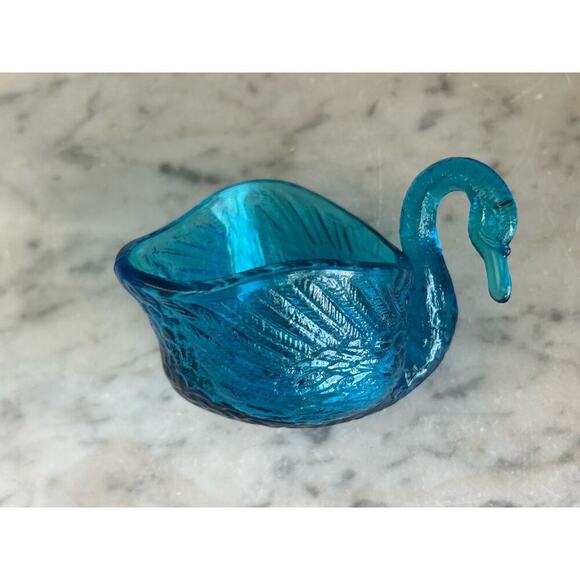Vintage Swan L E Smith Glass Turquoise Blue Trinket Dish Nautical Beach Decor - Picture 3 of 16